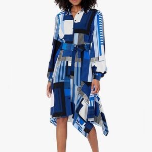 Karl Lagerfeld Paris Handkerchief Dress Blue Geometric Print Size 6
